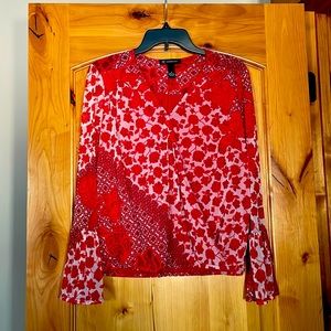 Inc long sleeve printed red blouse small